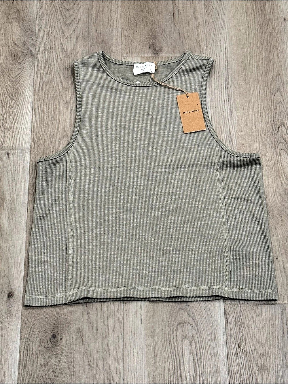 MIOUMUSE Ribbed Tank Top in Green Size Large NWT